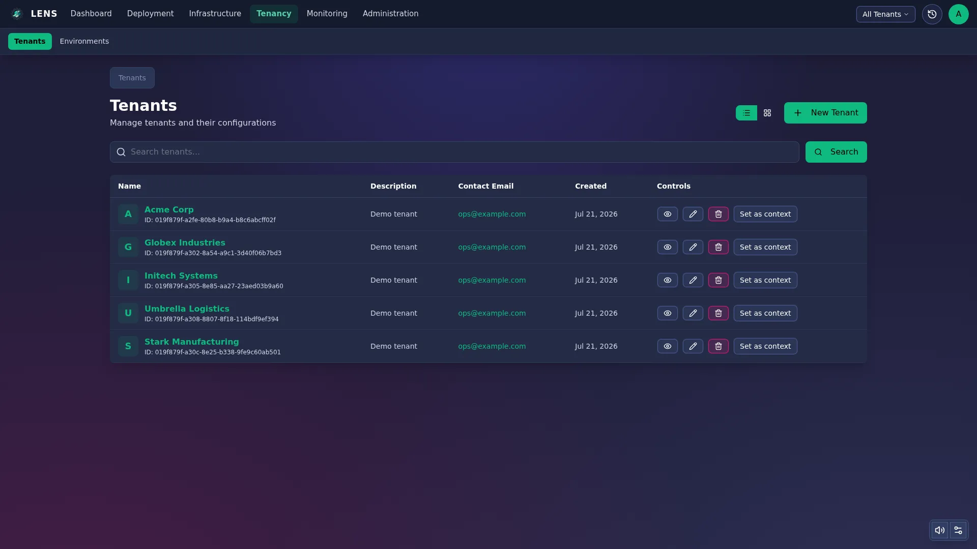 Multi-Tenancy — Mantis screenshot
